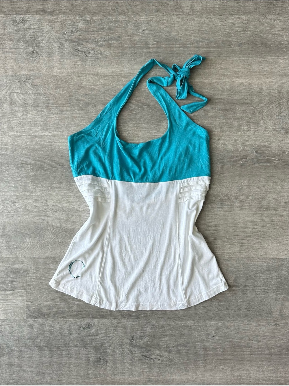 Y2K Conquista Turquoise and White Halter Tank Top with Gemstone Greece